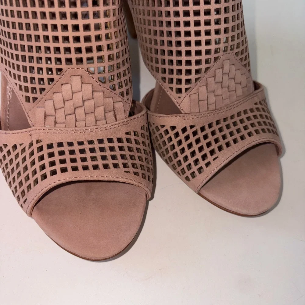 Vince Camuto leather woven cutout peep‎ toe ankle bootie
